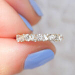 S925 Yellow Gold Round Cut & Emerald Cut Wedding Band In Sterling Silver