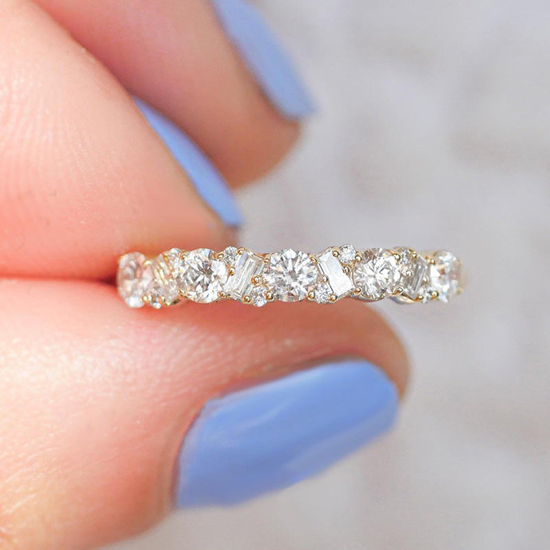 WB260YS-1 S925 Yellow Gold Round Cut & Emerald Cut Wedding Band In Sterling Silver - Image 1