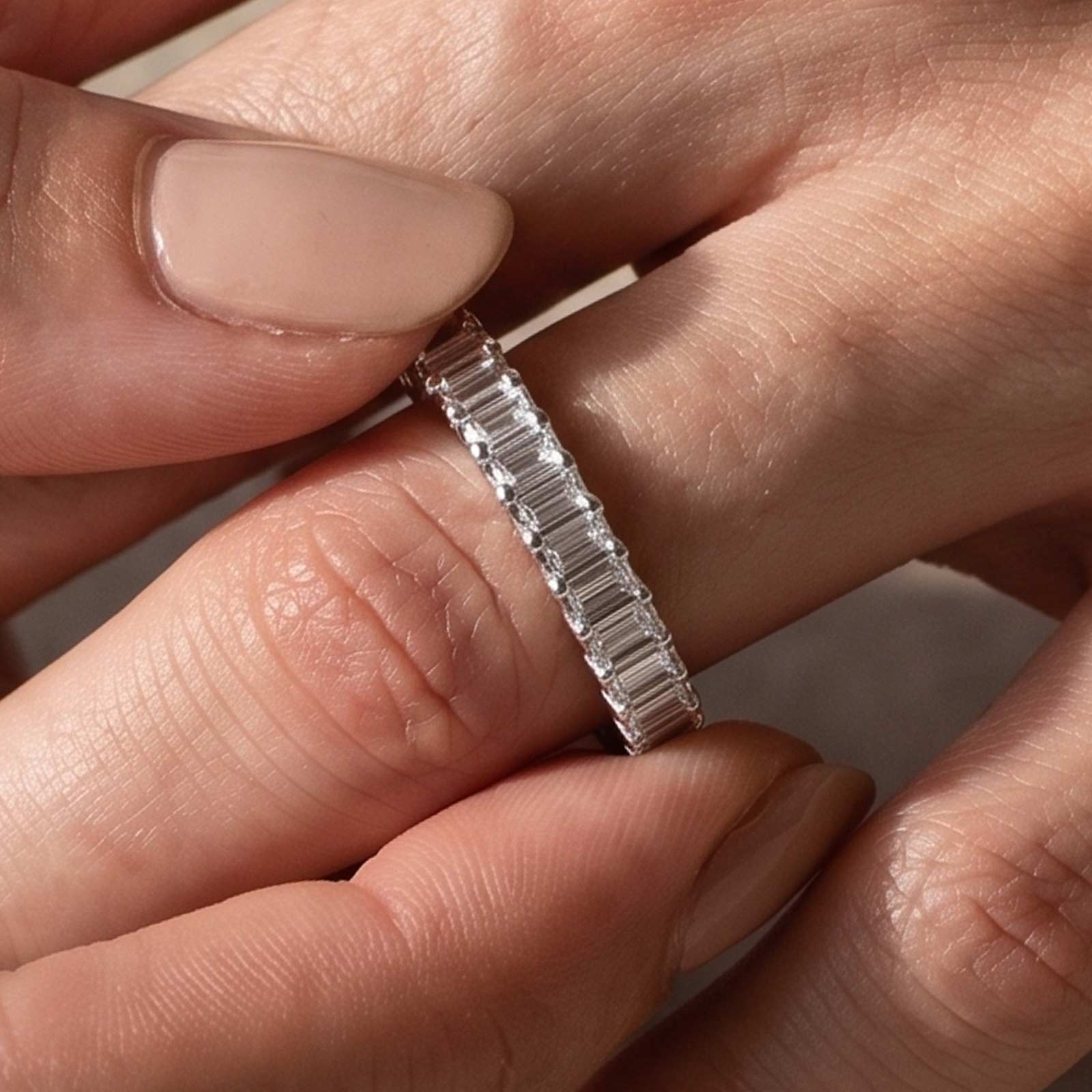 WB315PS-21 S925 Classic Emerald Cut Sona Simulated Diamonds Women's Wedding Band - Image 1