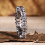 S925 Classic Emerald Cut Sona Simulated Diamonds Women's Wedding Band - Image 8