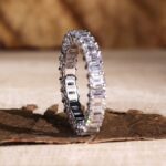 S925 Classic Emerald Cut Sona Simulated Diamonds Women's Wedding Band - Image 5
