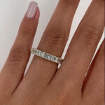 S925 Classic Emerald Cut Sona Simulated Diamonds Women's Wedding Band - Image 9
