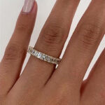 S925 Classic Emerald Cut Sona Simulated Diamonds Women's Wedding Band - Image 10
