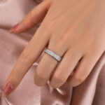 S925 Half 1.0 Ct Round Cut Moissanite Wide Wedding Band In Sterling Silver - Image 4