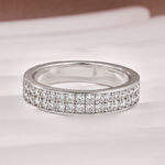 S925 Half 1.0 Ct Round Cut Moissanite Wide Wedding Band In Sterling Silver - Image 9