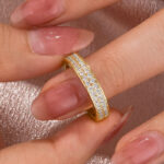 S925 Half 1.0 Ct Round Cut Moissanite Wide Wedding Band In Sterling Silver