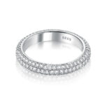 S925 Vintage 3 Row Design Round Cut Women's Wedding Band In Sterling Silver
