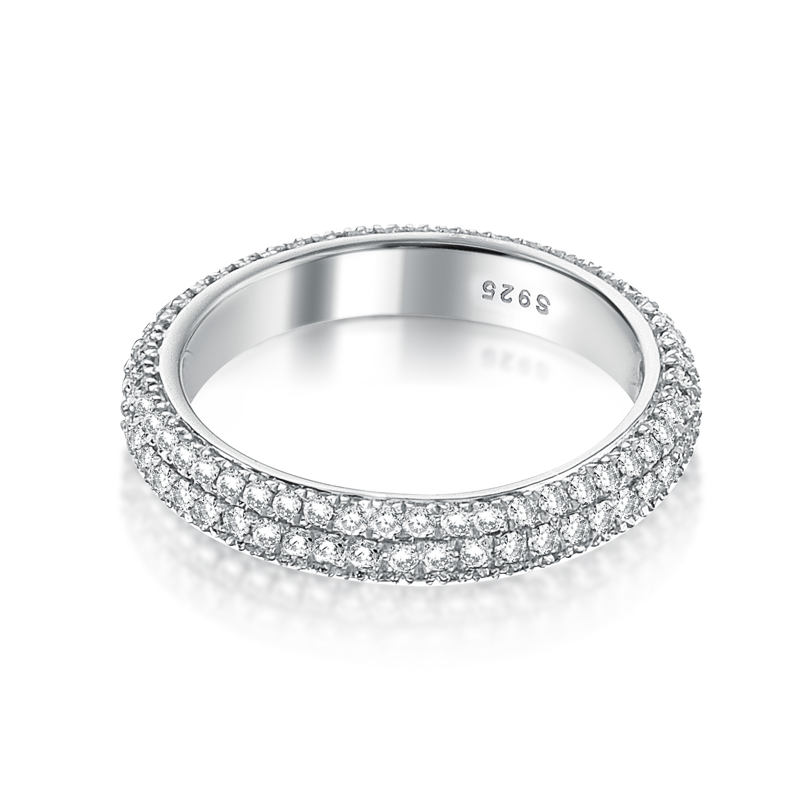 WB325-2 S925 Vintage 3 Row Design Round Cut Women's Wedding Band In Sterling Silver - Image 1