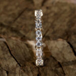 S925 Unique Yellow Gold Emerald & Round Cut Diamond Wedding Band In Sterling Silver - Image 3