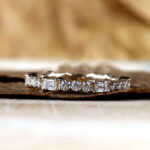 S925 Unique Yellow Gold Emerald & Round Cut Diamond Wedding Band In Sterling Silver - Image 2