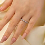 S925 Fashion Yellow Gold Emerald & Round Cut Diamond Wedding Band In Sterling Silver - Image 5