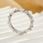 S925 Fashion Yellow Gold Emerald & Round Cut Diamond Wedding Band In Sterling Silver - Image 7