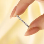 S925 Fashion Yellow Gold Emerald & Round Cut Diamond Wedding Band In Sterling Silver - Image 4