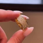 S925 Stunning Yellow Gold Pave Wide Wedding Band In Sterling Silver - Image 2
