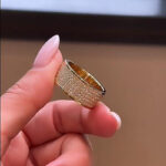 S925 Stunning Yellow Gold Pave Wide Wedding Band In Sterling Silver - Image 4