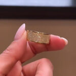 S925 Stunning Yellow Gold Pave Wide Wedding Band In Sterling Silver
