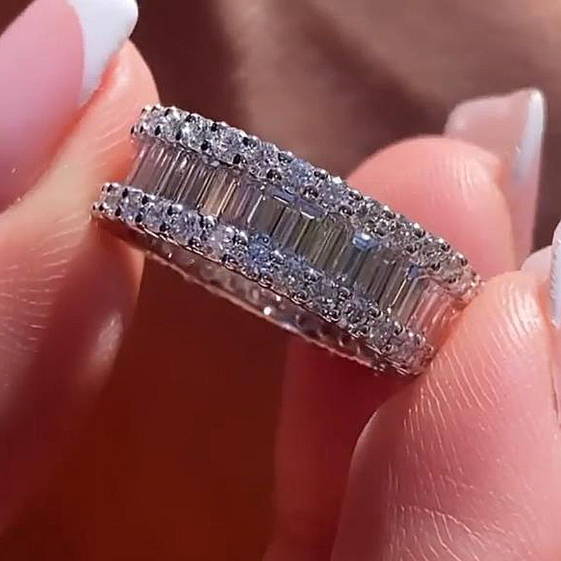 WB360PS-4 S925 Stunning Emerald Cut Women's Wedding Band In Sterling Silver - Image 1
