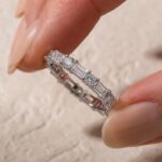 S925 Fashion Yellow Gold Half Emerald & Round Cut Diamond Wedding Band In Sterling Silver - Image 6