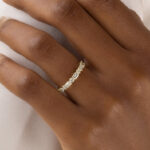 S925 Fashion Yellow Gold Half Emerald & Round Cut Diamond Wedding Band In Sterling Silver - Image 2