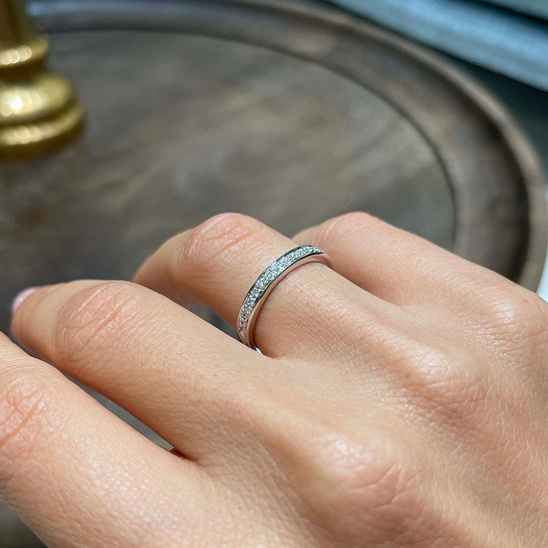 WB439PS-5 S925 Exclusive Channel Set Curved Half Wedding Band In Sterling Silver - Image 1