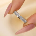 S925 Exquisite Yellow Gold Two Rows Round Cut Wedding Band In Sterling Silver