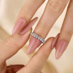 S925 Exquisite Yellow Gold Two Rows Round Cut Wedding Band In Sterling Silver - Image 2