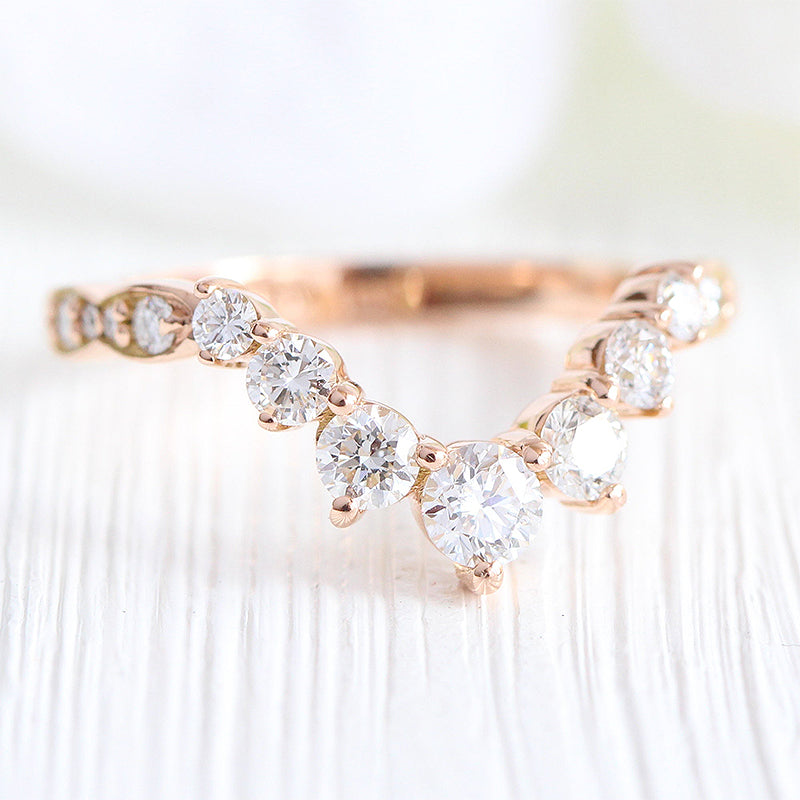 WB454RS-4 S925 Unique Rose Gold V-shaped Design Wedding Band - Image 1