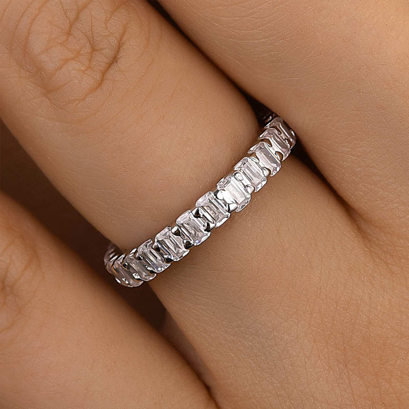 WB467PS-6 S925 Maxine Unique Emerald Cut Women's Wedding Band - Image 1