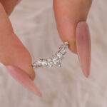 S925 Vintage Marquise Cut & Round Cut Crown-Shaped Wedding Band In Sterling Silver