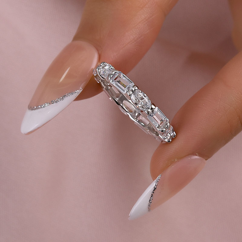 WB498-M S925 Maxine Chic Emerald Cut & Oval Cut Eternity Wedding Band for Women - Image 1
