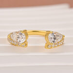 S925 Moissanite 1.0Ct Pear Cut Yellow Gold Open Wedding Band In Sterling Silver