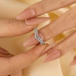 S925 0.55Ct Simulated Diamond Double Row Matching Curved Wedding Band