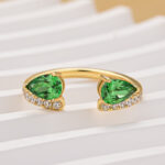 S925 1.2Ct Green Stone Pear Cut Yellow Gold Open Wedding Band In Sterling Silver - Image 4