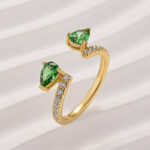 S925 1.2Ct Green Stone Pear Cut Yellow Gold Open Wedding Band In Sterling Silver - Image 3