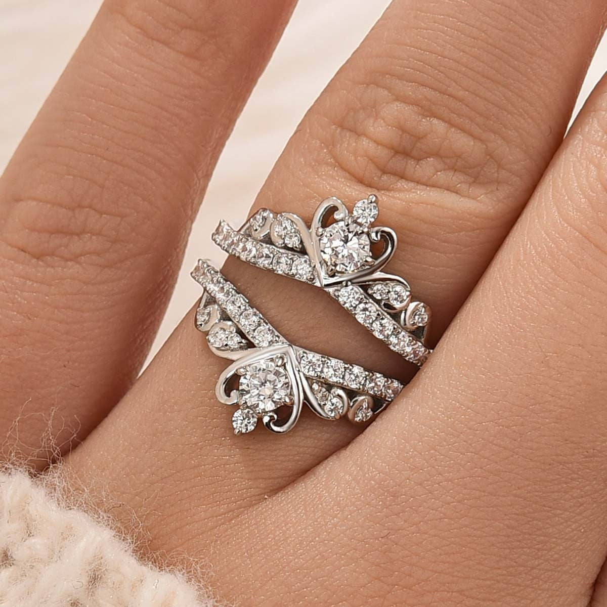 WB600PS-2-1758621856 S925 Crown Shaped Insert Wedding Band Engagament Ring Enhancer In Sterling Silver - Image 1
