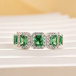 S925 3.3Ct Halo Emerald Cut Green Stone Anniversary Ring In Sterling Silver - Image 4