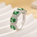 S925 3.3Ct Halo Emerald Cut Green Stone Anniversary Ring In Sterling Silver - Image 3