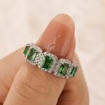 S925 3.3Ct Halo Emerald Cut Green Stone Anniversary Ring In Sterling Silver