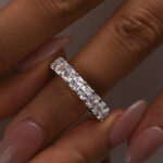 S925 3.0Ct Radiant Cut Half Wedding Band Travel Ring In Sterling Silver