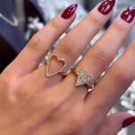 S925 Unique Yellow Gold Heart-shaped Pave Wedding Band Set In Sterling Silver