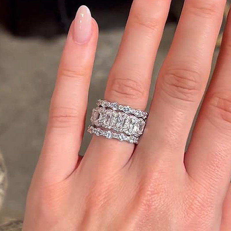 WBS411S-1 S925 Honorable Cushion Cut 3PC Wedding Band Set For Women In Sterling Silver - Image 1