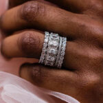 S925/Brass Luxurious Cushion Cut 4PC Wedding Band Set For Women In Sterling Silver - Image 2