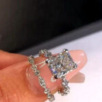 S925 3.0 Carat Radiant Cut White Sapphire Wedding Ring Set For Her In Sterling Silver