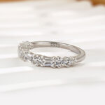 S925 Fashion Yellow Gold Half Emerald & Round Cut Diamond Wedding Band In Sterling Silver - Image 10