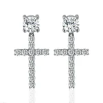 *Sparkling Round Cut Moissanite Cross Earrings