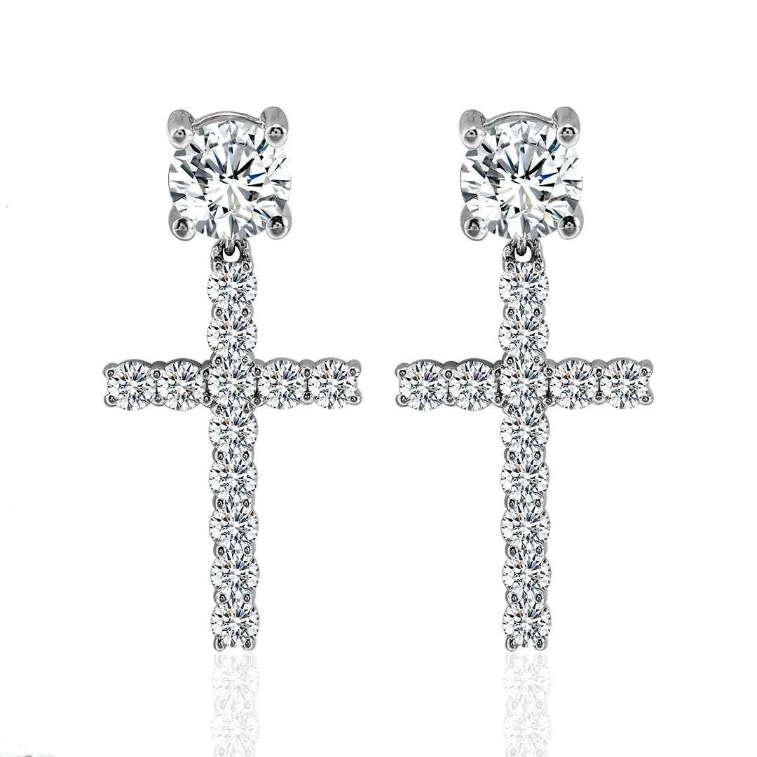 0-1-1 *Sparkling Round Cut Moissanite Cross Earrings - Image 1