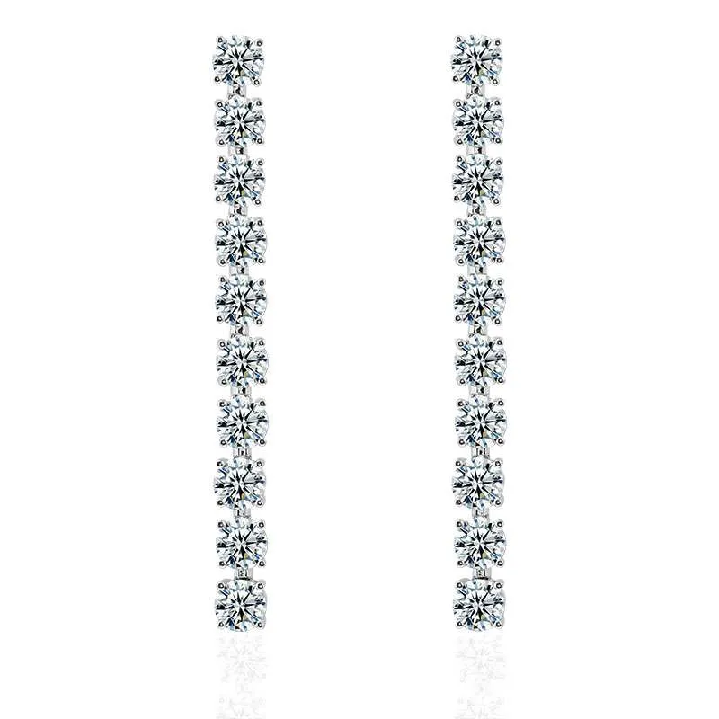 0-1-2 *Radiant Round Moissanite Linear Earrings - Image 1