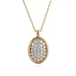 Round Cut Lab Diamond Pendant Necklace Paved Oval Medallion Style