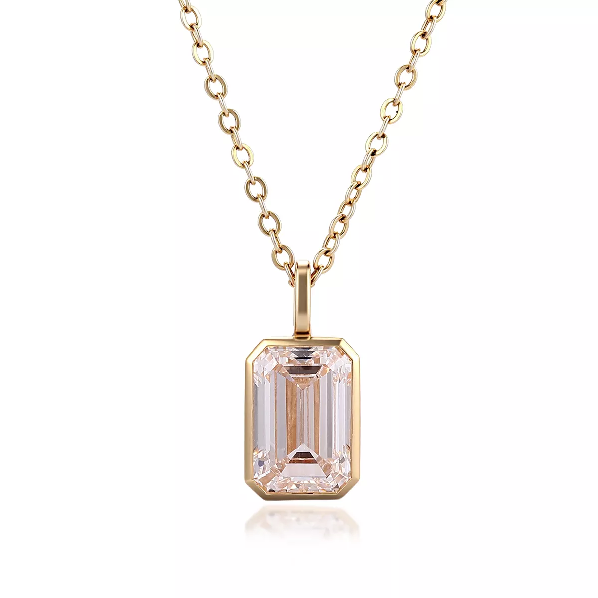 0-2-1 2ct Emerald Cut Lab Diamond Pendant Necklace Bezel Solitaire Style (pendant only) - Image 1