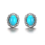 Turquoise Studs Earring | 18K White Gold Earrings with Diamond & Turquoise Gem